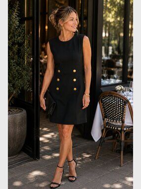db Nautical Style Black Sleeveless Dress Gold Button Detail Size 12